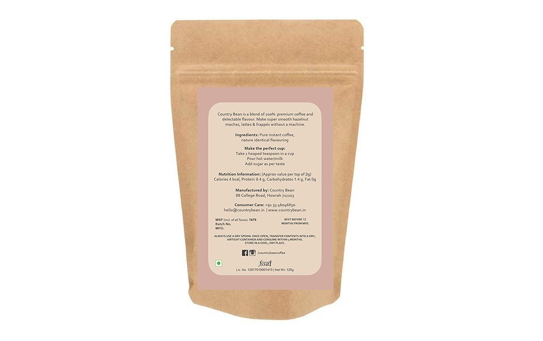 Country Bean Earthy Hazelnut Instant Coffee    Pack  120 grams